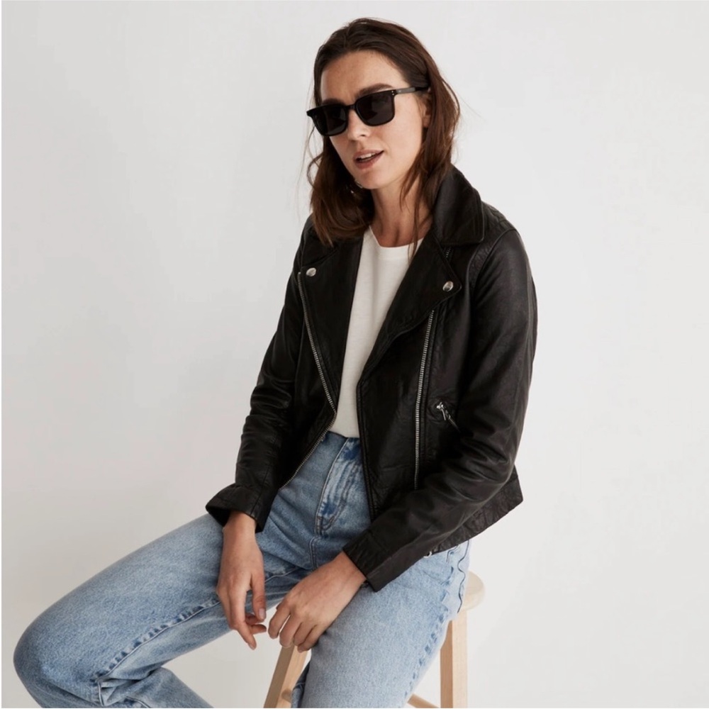 Madewell XS Washed Leather Motorcycle Jacket Black